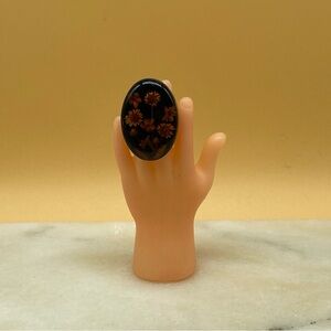 Vintage brooch resin dried flowers black pendant silver Mexico 925 - 00G02V